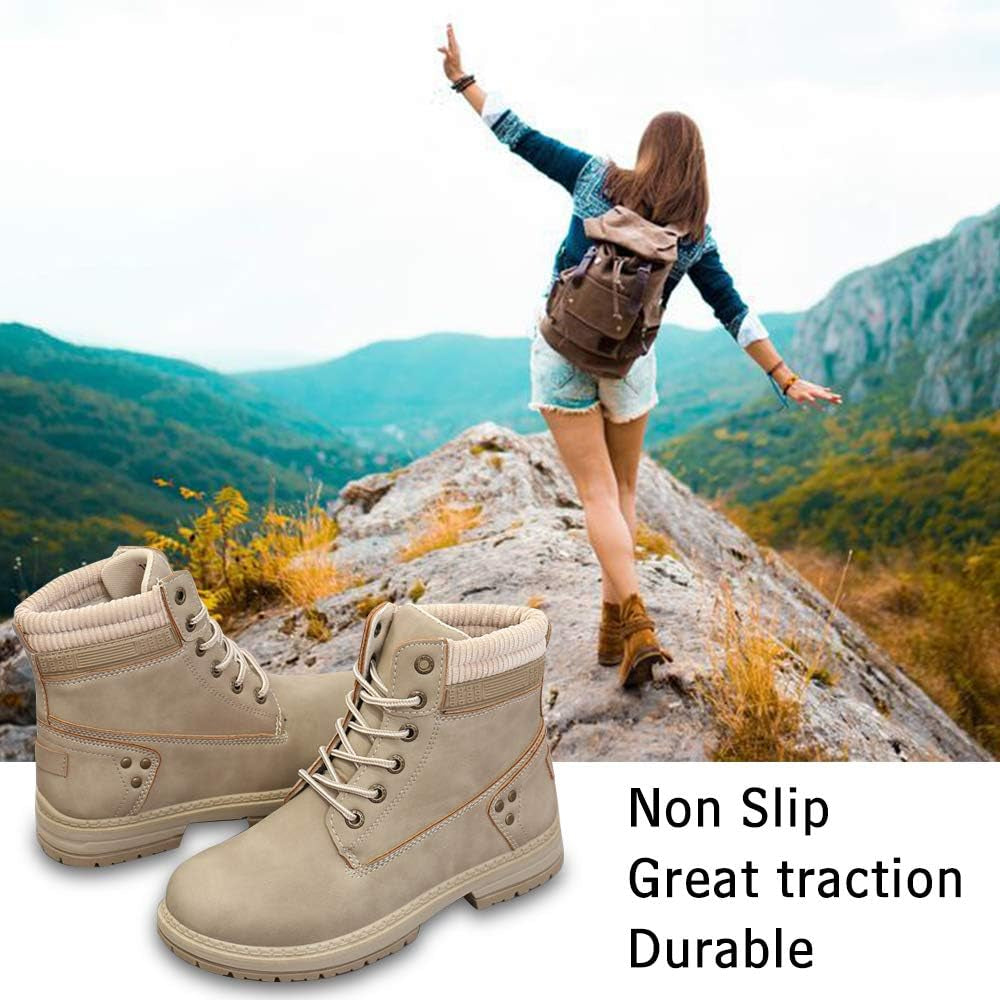 Elevate Your Adventures with Women's Stylish Waterproof Hiking Combat Boots - Lace-Up Low Heel Ankle Booties
