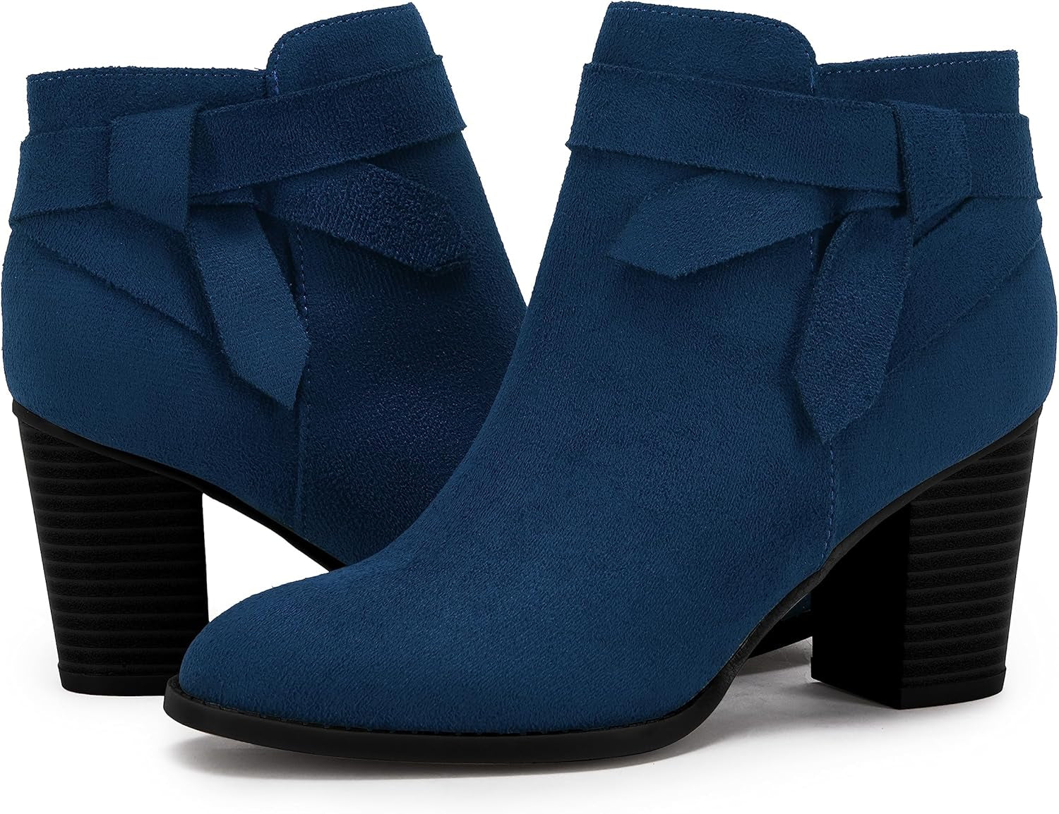 Step Out in Style: Women's Dark Blue Tie Knot Chelsea Ankle Boots with Closed Toe and Stacked Heel