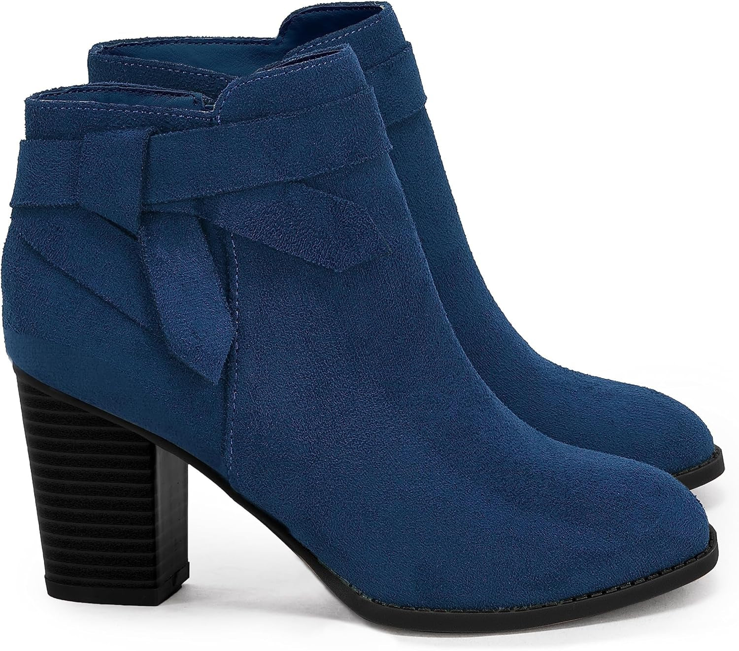 Step Out in Style: Women's Dark Blue Tie Knot Chelsea Ankle Boots with Closed Toe and Stacked Heel