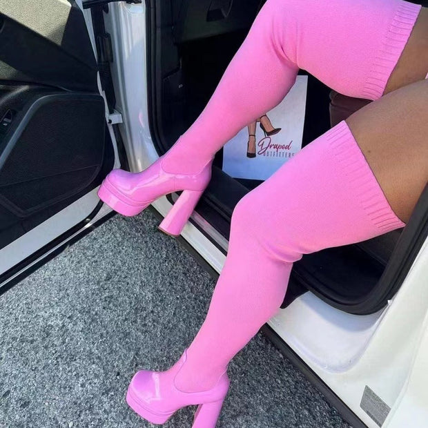 Women's Wool Over-The-Knee Boots - Chunky Heel Winter Boots | GemTime Collective