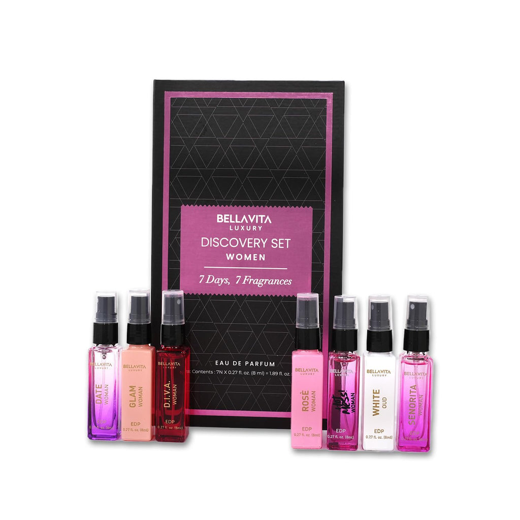 Indulge in Luxury with the Bellavita Women's Perfume Discovery Set – 7 Exquisite Floral Fragrances in Mini Gift Size, Perfect for Any Occasion