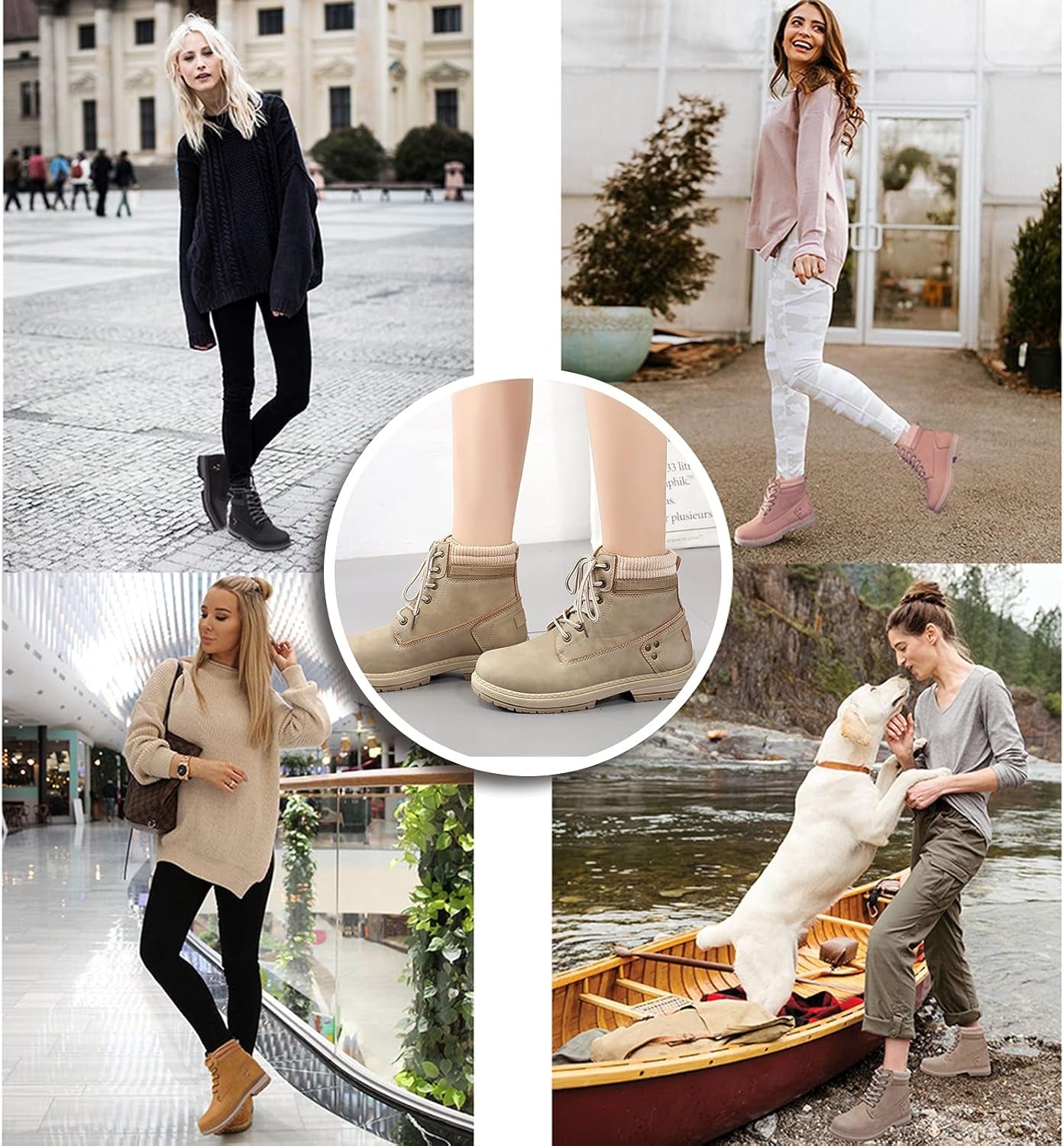 Elevate Your Adventures with Women's Stylish Waterproof Hiking Combat Boots - Lace-Up Low Heel Ankle Booties