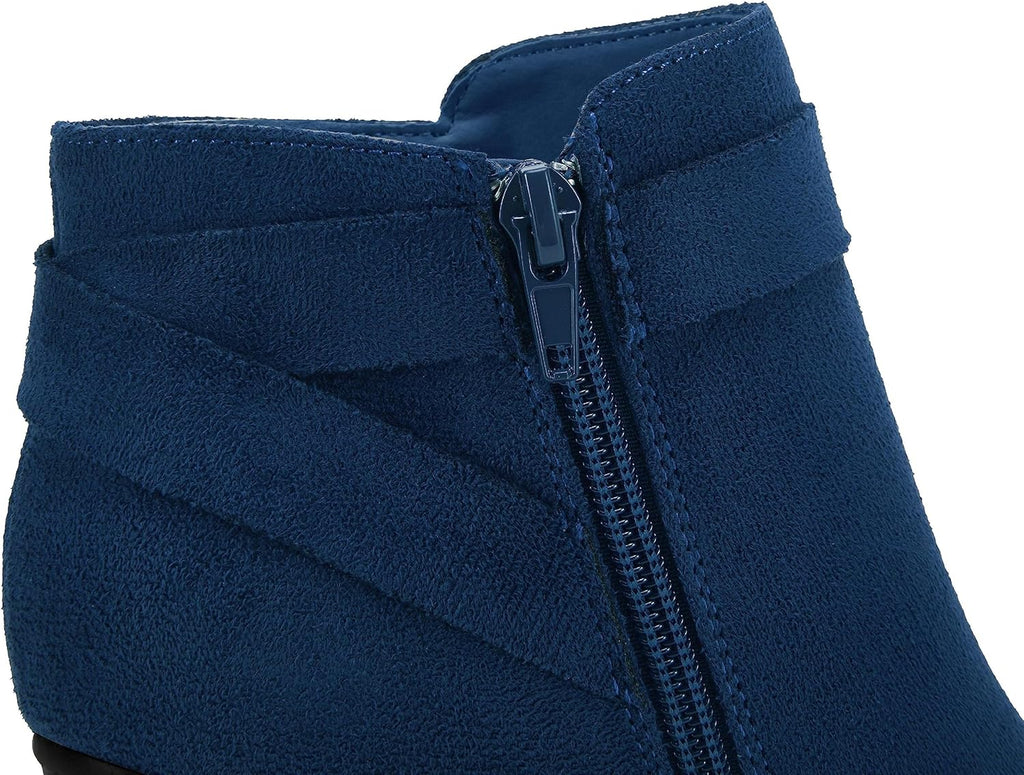 Step Out in Style: Women's Dark Blue Tie Knot Chelsea Ankle Boots with Closed Toe and Stacked Heel