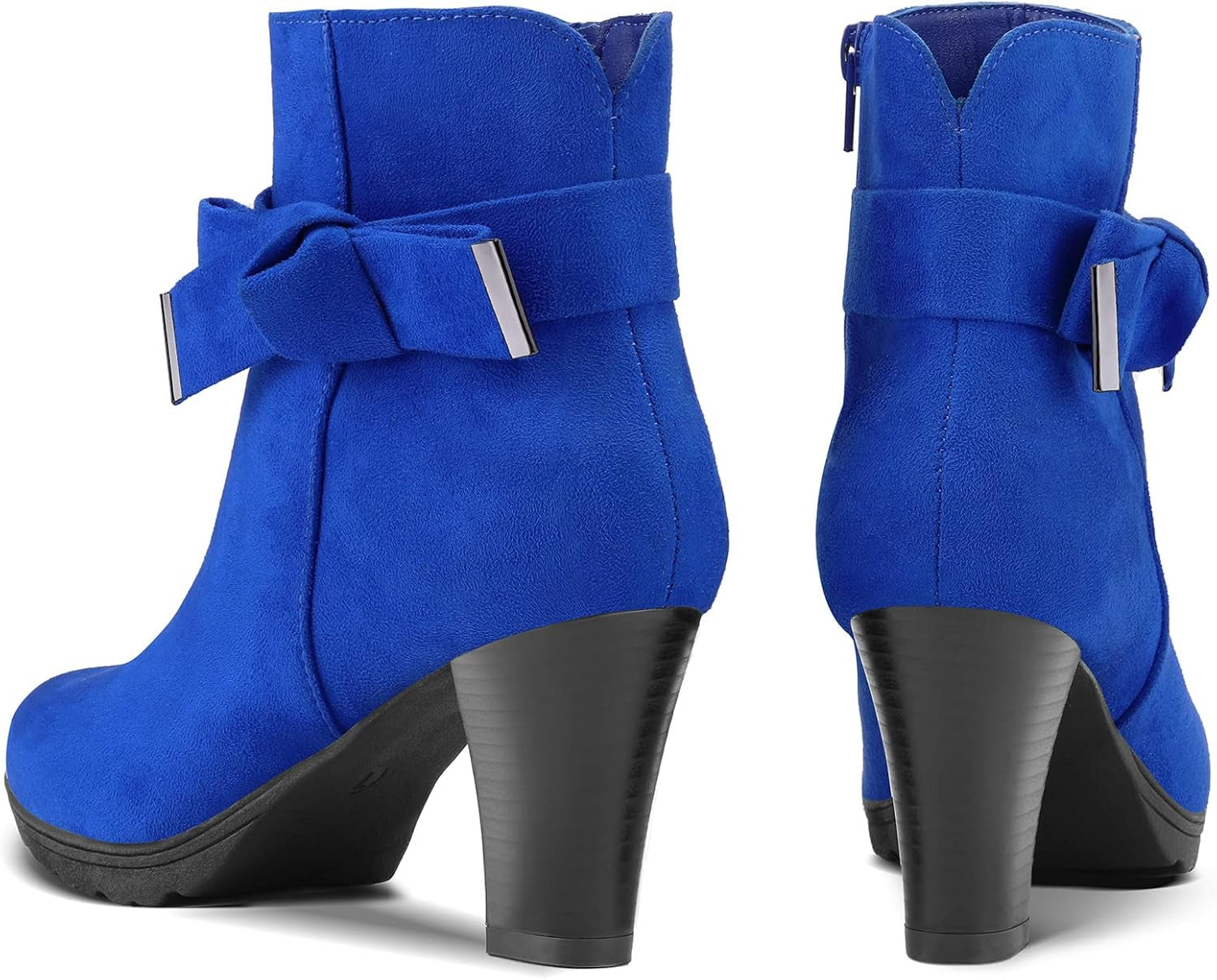 Step Out in Style: Women's Royal Blue Chunky Stacked Heel Ankle Boots with Convenient Zipper