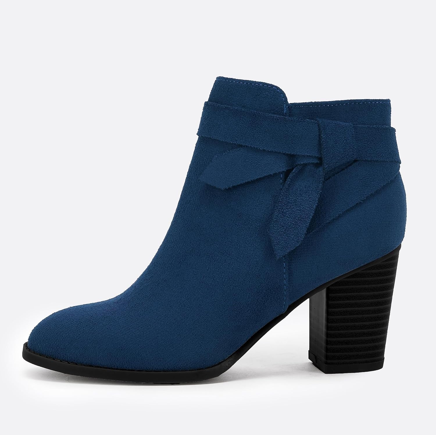 Step Out in Style: Women's Dark Blue Tie Knot Chelsea Ankle Boots with Closed Toe and Stacked Heel