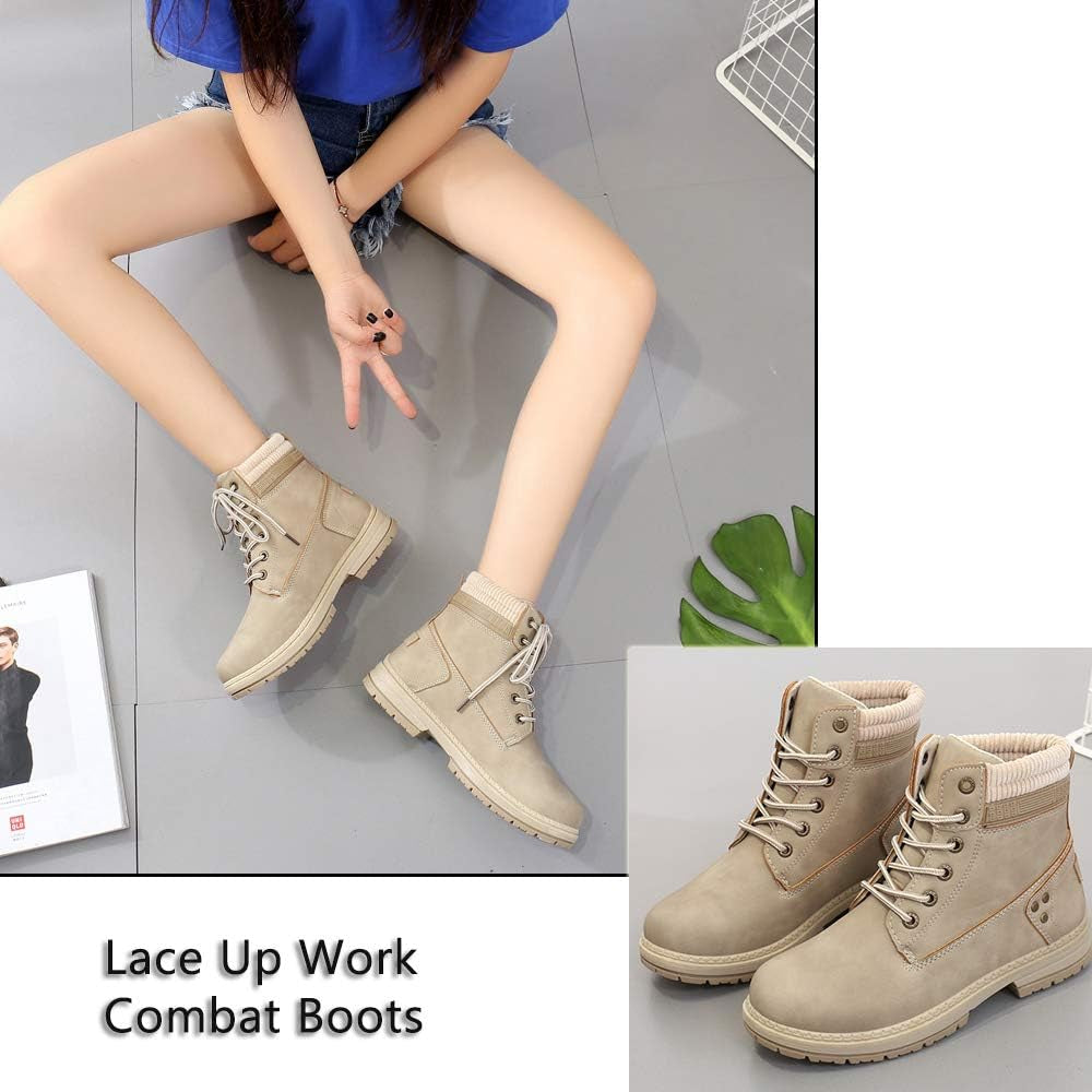 Elevate Your Adventures with Women's Stylish Waterproof Hiking Combat Boots - Lace-Up Low Heel Ankle Booties
