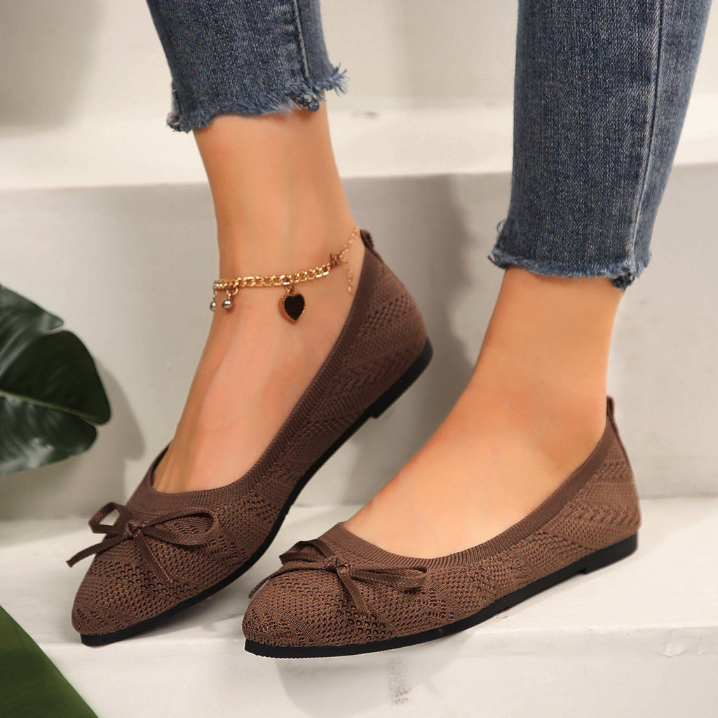 Women's Bow Knitted Loafers - Pointed-Toe Flats | GemTime Collective