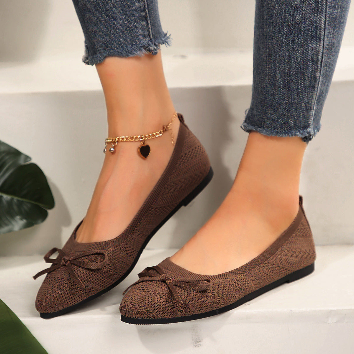 Women's Bow Knitted Loafers - Pointed-Toe Flats | GemTime Collective