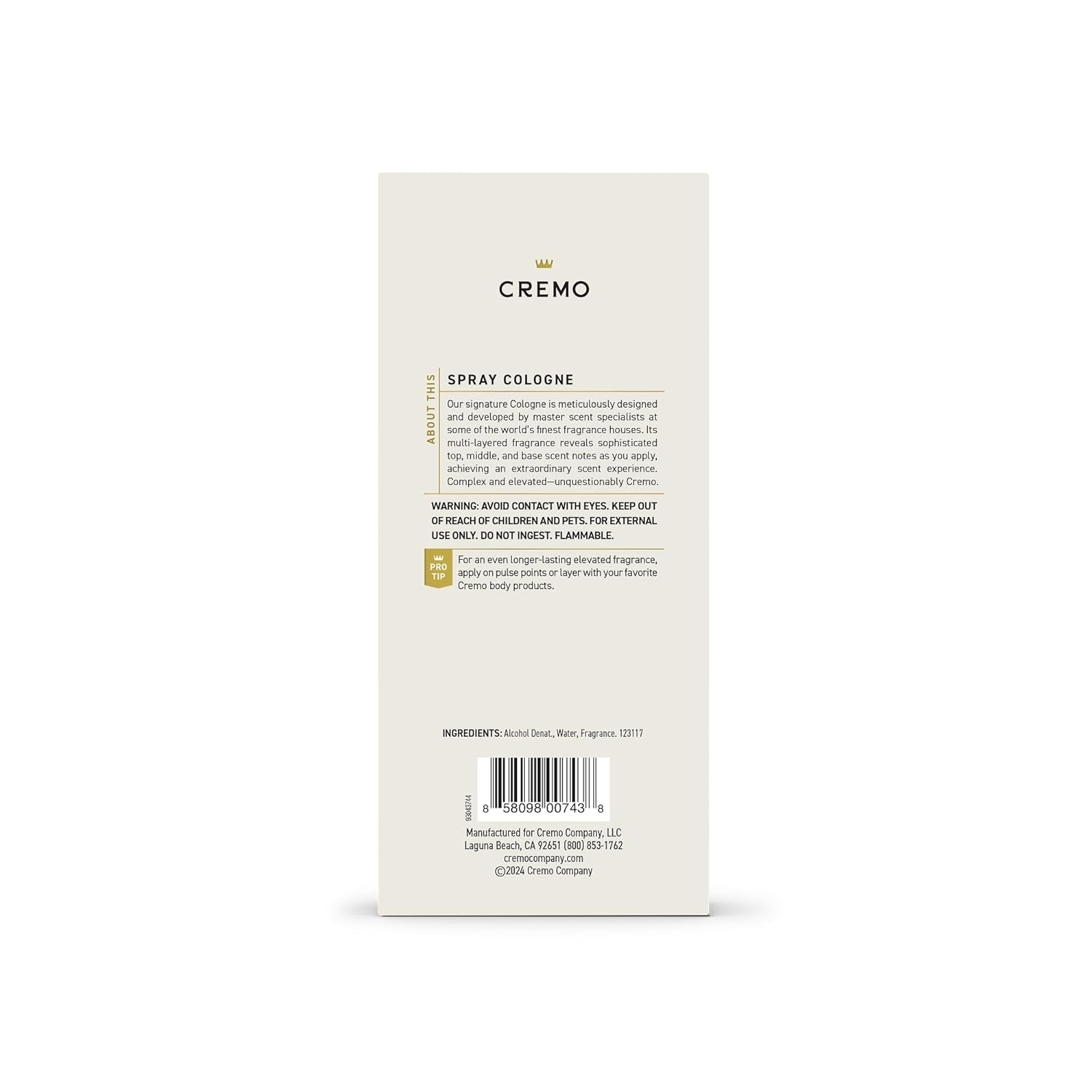 Elevate Your Essence: Cremo Men's Cologne in Spice & Black Vanilla - 3.4 Fl Oz of Sophisticated Scent