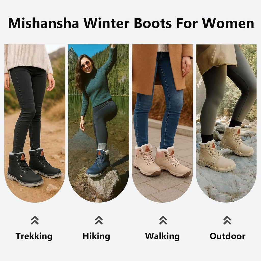 Step into Winter with Confidence: Women's Waterproof Snow Boots – Insulated Hiking Footwear Featuring Cozy Fur Lining and Anti-Slip Sole