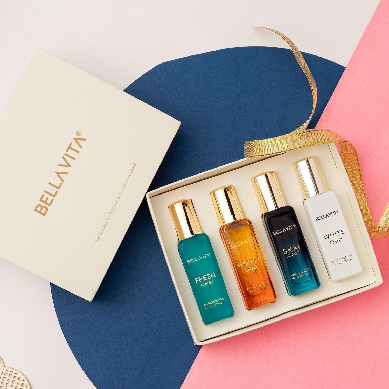 Indulge in Luxury with the Bellavita Unisex Cologne Gift Set – Four Exquisite Mini Fragrances for Men and Women | Travel-Friendly Perfumes: Honey OUD, SKAI, FRESH & White OUD