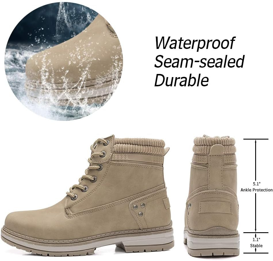 Elevate Your Adventures with Women's Stylish Waterproof Hiking Combat Boots - Lace-Up Low Heel Ankle Booties