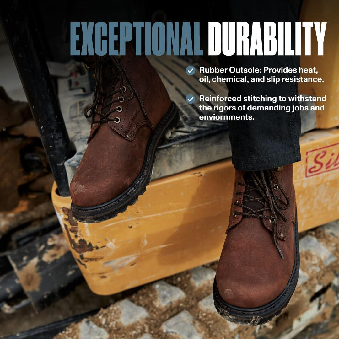 Rugged and Stylish Men's Soft Toe Work Boots – Durable 6-Inch Leather Boots with Reliable Rubber Sole