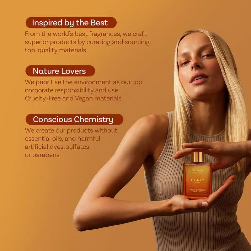 Bellavita Luxury Honey Oud & Vanilla Perfume Combo | Unisex Eau De Parfum Gift Set | Long Lasting Floral, Spicy & Musky Fragrances | 2 X 100Ml | Premium, Elegant & Cruelty-Free Perfume Duo