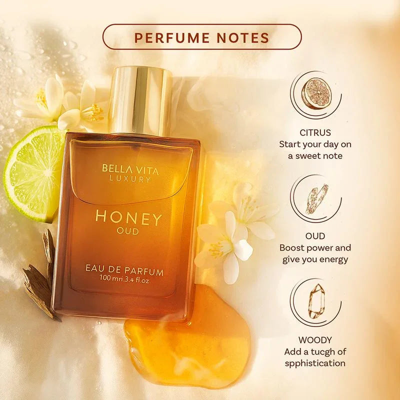 Bellavita Luxury Honey Oud & Vanilla Perfume Combo | Unisex Eau De Parfum Gift Set | Long Lasting Floral, Spicy & Musky Fragrances | 2 X 100Ml | Premium, Elegant & Cruelty-Free Perfume Duo