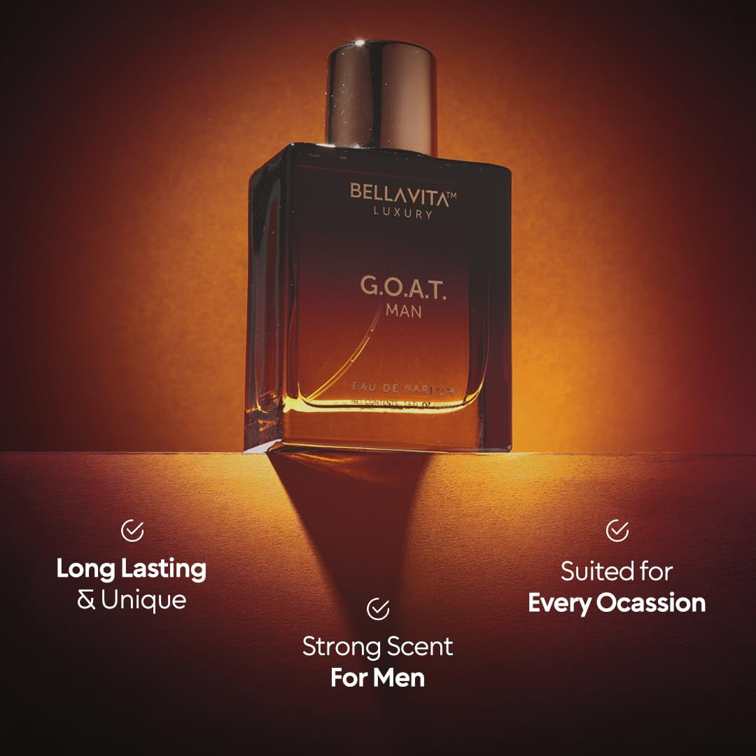 Experience the Essence of Masculinity with Bellavita Luxury G.O.A.T. Men's Eau de Parfum – A Long-Lasting Fusion of Bergamot, Lavender, Vetiver, and Patchouli in a 3.4 Fl. Oz Bottle