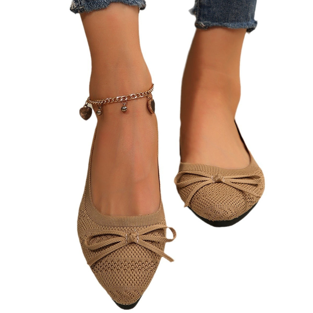 Women's Bow Knitted Loafers - Pointed-Toe Flats | GemTime Collective